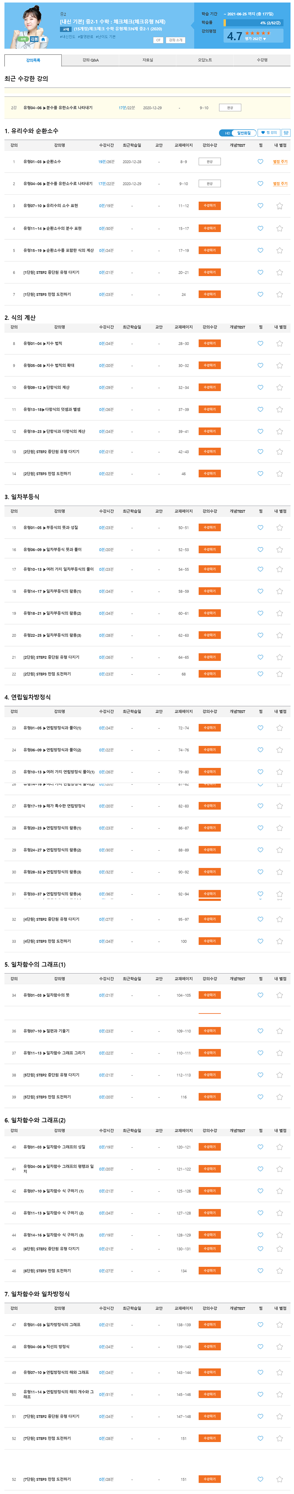 밀크티중학 수학2-1 체크체크 유형N제 강의목록.png